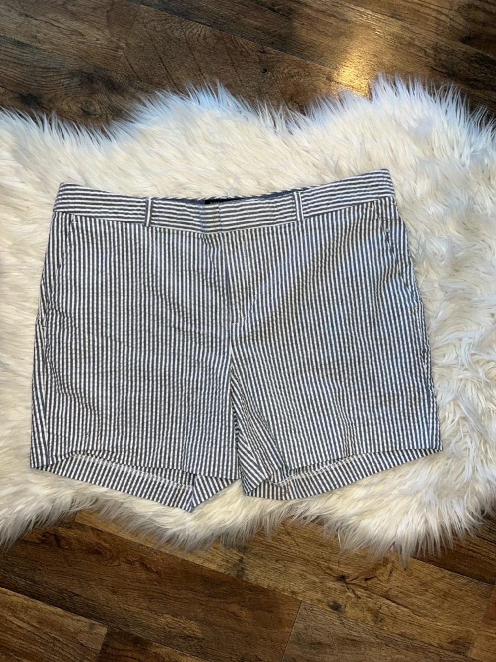 Banana Republic Blue White Seersucker Shorts Women 14 Preppy Summer Classic